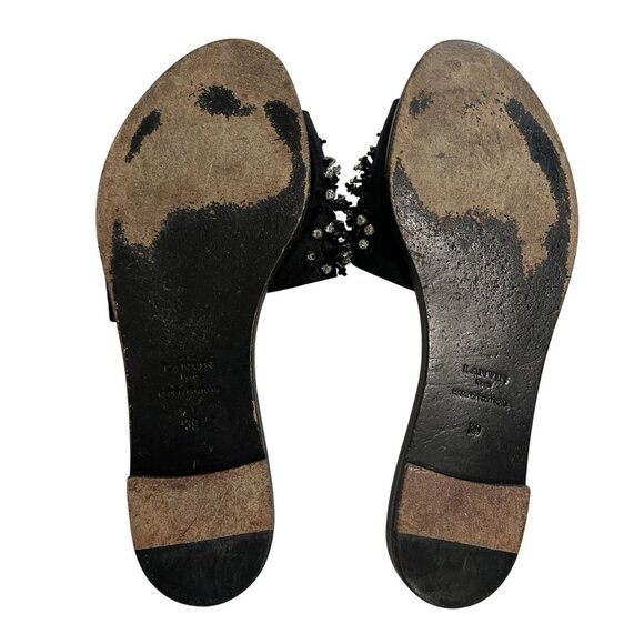 LANVIN 10mm Swarovski Crystal and Bead-Embellished Satin Slides in Black - Picture 4 of 4